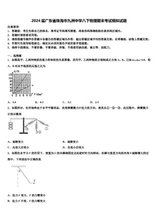 2024届广东省珠海市九洲中学八下物理期末考试模拟试题含解析.doc