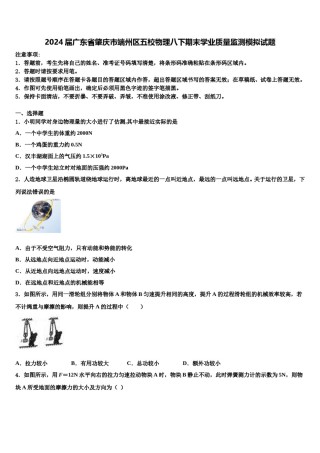 2024届广东省肇庆市端州区五校物理八下期末学业质量监测模拟试题含解析.doc