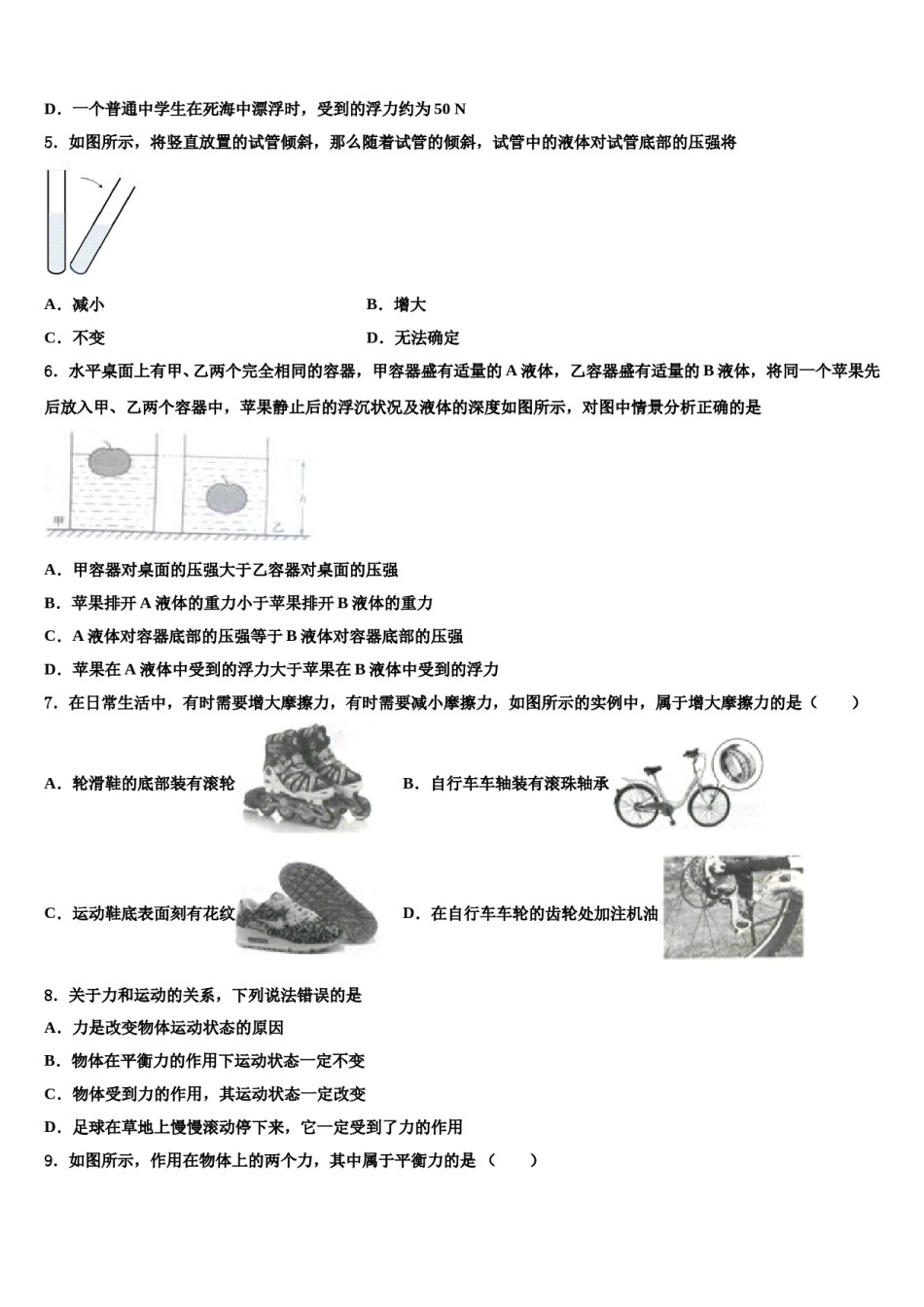 2024届广西钦州市钦南区犀牛角中学物理八下期末质量检测试题含解析.doc_第2页