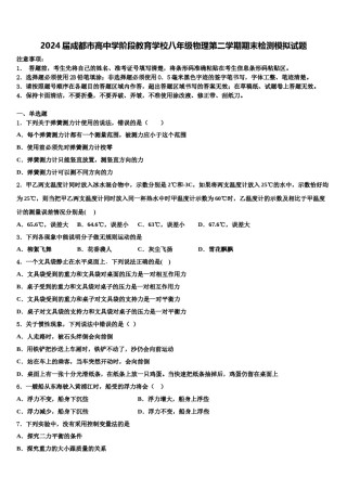 2024届成都市高中学阶段教育学校八年级物理第二学期期末检测模拟试题含解析.doc