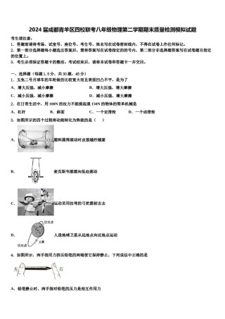 2024届成都青羊区四校联考八年级物理第二学期期末质量检测模拟试题含解析.doc