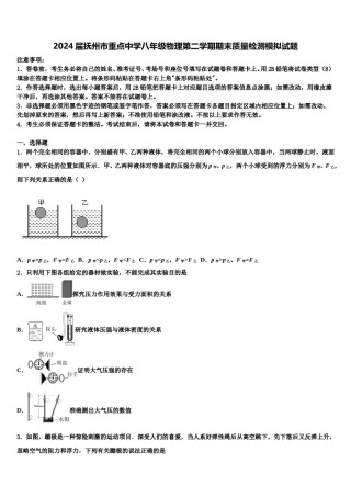 2024届抚州市重点中学八年级物理第二学期期末质量检测模拟试题含解析.doc