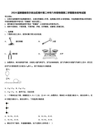 2024届新疆维吾尔自治区喀什第二中学八年级物理第二学期期末统考试题含解析.doc
