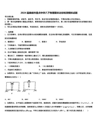2024届曲靖市重点中学八下物理期末达标检测模拟试题含解析.doc