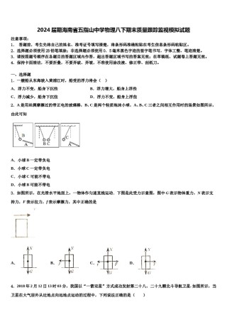 2024届期海南省五指山中学物理八下期末质量跟踪监视模拟试题含解析.doc