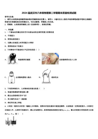 2024届武汉市八年级物理第二学期期末质量检测试题含解析.doc