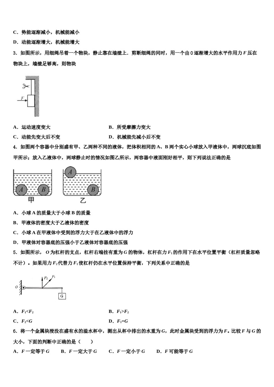 2024届江苏省仪征市新集初级中学八下物理期末复习检测试题含解析.doc_第2页