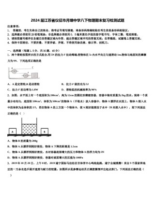 2024届江苏省仪征市月塘中学八下物理期末复习检测试题含解析.doc