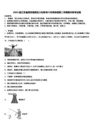 2024届江苏省南京建邺区六校联考八年级物理第二学期期末联考试题含解析.doc