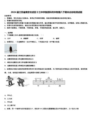 2024届江苏省南京玄武区十三中学集团科利华物理八下期末达标检测试题含解析.doc