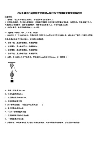 2024届江苏省南师大附中树人学校八下物理期末联考模拟试题含解析.doc