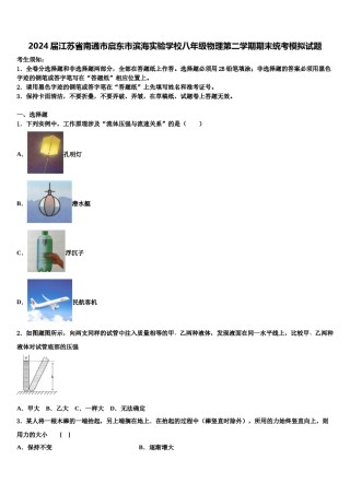2024届江苏省南通市启东市滨海实验学校八年级物理第二学期期末统考模拟试题含解析.doc
