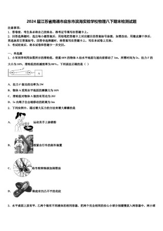 2024届江苏省南通市启东市滨海实验学校物理八下期末检测试题含解析.doc