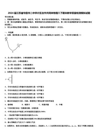2024届江苏省句容市二中学片区合作共同体物理八下期末教学质量检测模拟试题含解析.doc