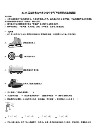 2024届江苏省大丰市小海中学八下物理期末监测试题含解析.doc