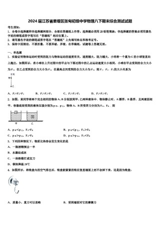 2024届江苏省姜堰区张甸初级中学物理八下期末综合测试试题含解析.doc
