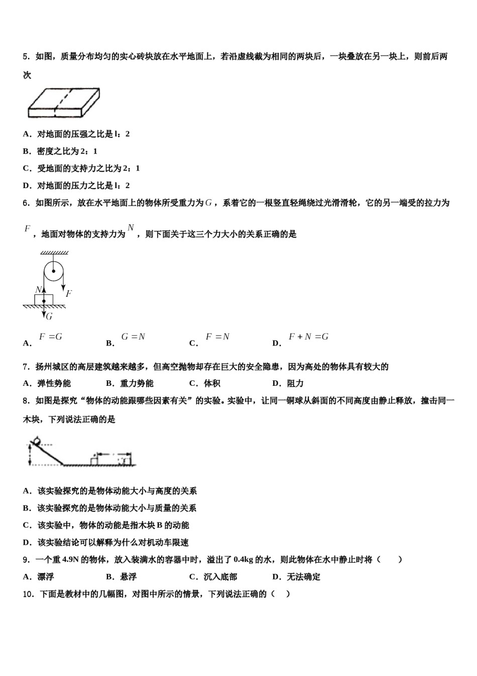2024届江苏省常州市教育会业水平监测八下物理期末学业水平测试模拟试题含解析.doc_第2页