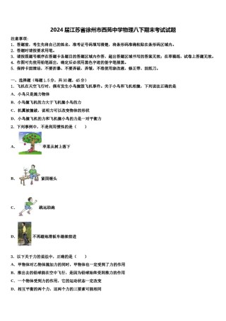 2024届江苏省徐州市西苑中学物理八下期末考试试题含解析.doc