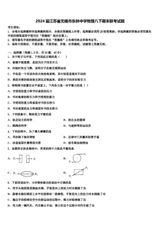 2024届江苏省无锡市东林中学物理八下期末联考试题含解析.doc