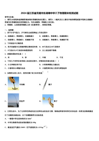 2024届江苏省无锡市东湖塘中学八下物理期末检测试题含解析.doc