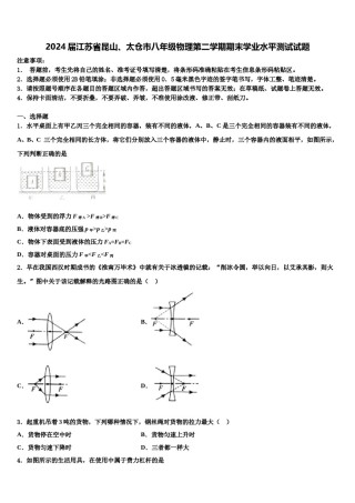 2024届江苏省昆山、太仓市八年级物理第二学期期末学业水平测试试题含解析.doc