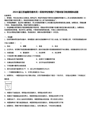 2024届江苏省期无锡市天一实验学校物理八下期末复习检测模拟试题含解析.doc