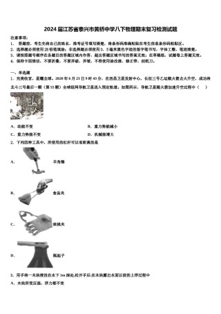 2024届江苏省泰兴市黄桥中学八下物理期末复习检测试题含解析.doc