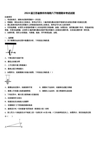2024届江苏省泰州市海陵八下物理期末考试试题含解析.doc