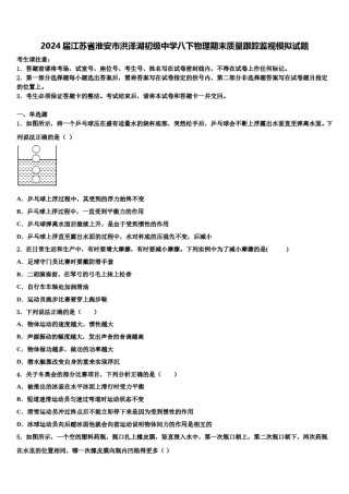 2024届江苏省淮安市洪泽湖初级中学八下物理期末质量跟踪监视模拟试题含解析.doc