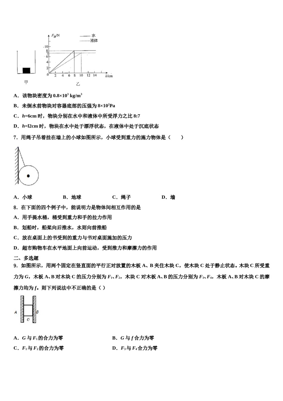 2024届江苏省盐城市东台实验中学八下物理期末学业质量监测模拟试题含解析.doc_第2页