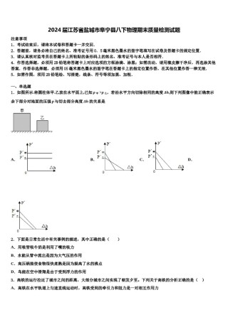 2024届江苏省盐城市阜宁县八下物理期末质量检测试题含解析.doc