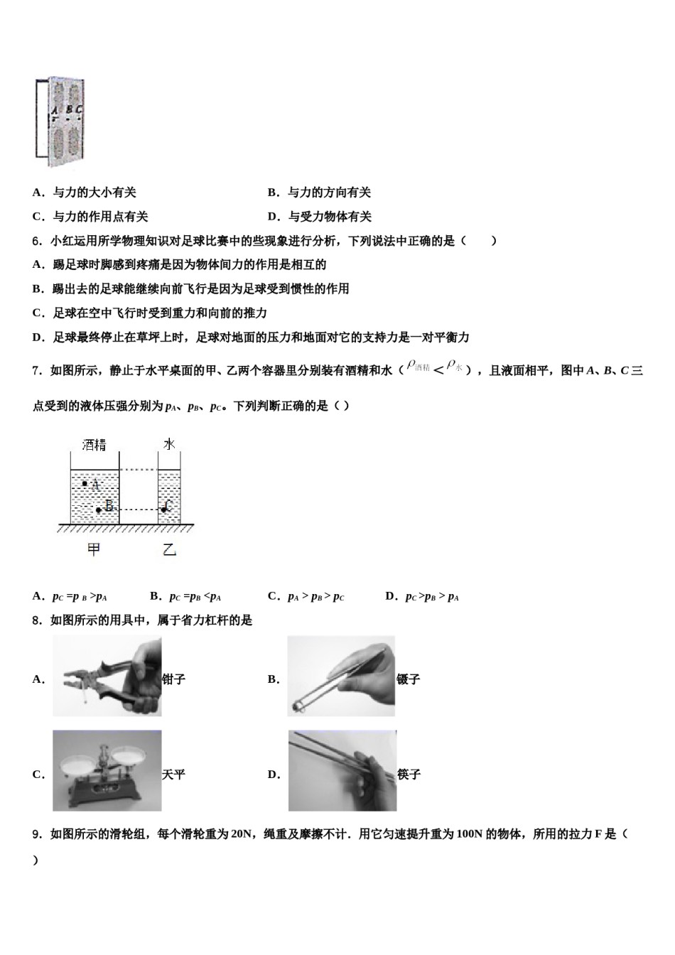2024届江苏省连云港市沙河中学八下物理期末教学质量检测试题含解析.doc_第2页