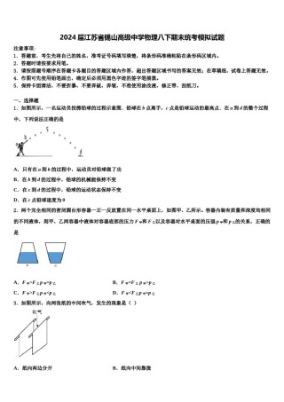 2024届江苏省锡山高级中学物理八下期末统考模拟试题含解析.doc