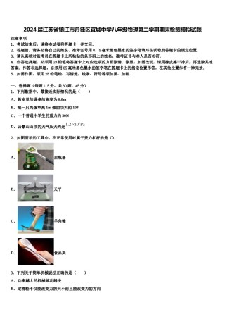 2024届江苏省镇江市丹徒区宜城中学八年级物理第二学期期末检测模拟试题含解析.doc