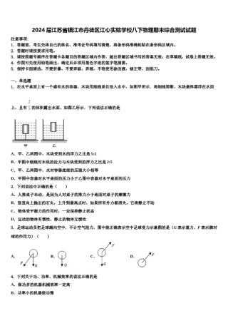 2024届江苏省镇江市丹徒区江心实验学校八下物理期末综合测试试题含解析.doc