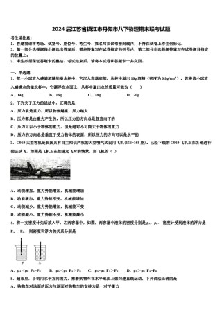 2024届江苏省镇江市丹阳市八下物理期末联考试题含解析.doc