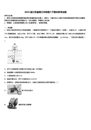 2024届江苏省镇江市物理八下期末联考试题含解析.doc