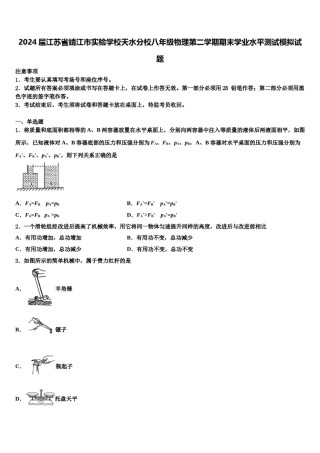 2024届江苏省靖江市实验学校天水分校八年级物理第二学期期末学业水平测试模拟试题含解析.doc