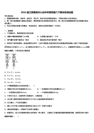 2024届江西南昌市心远中学度物理八下期末检测试题含解析.doc