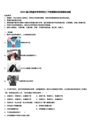 2024届江西省中学等学校八下物理期末检测模拟试题含解析.doc