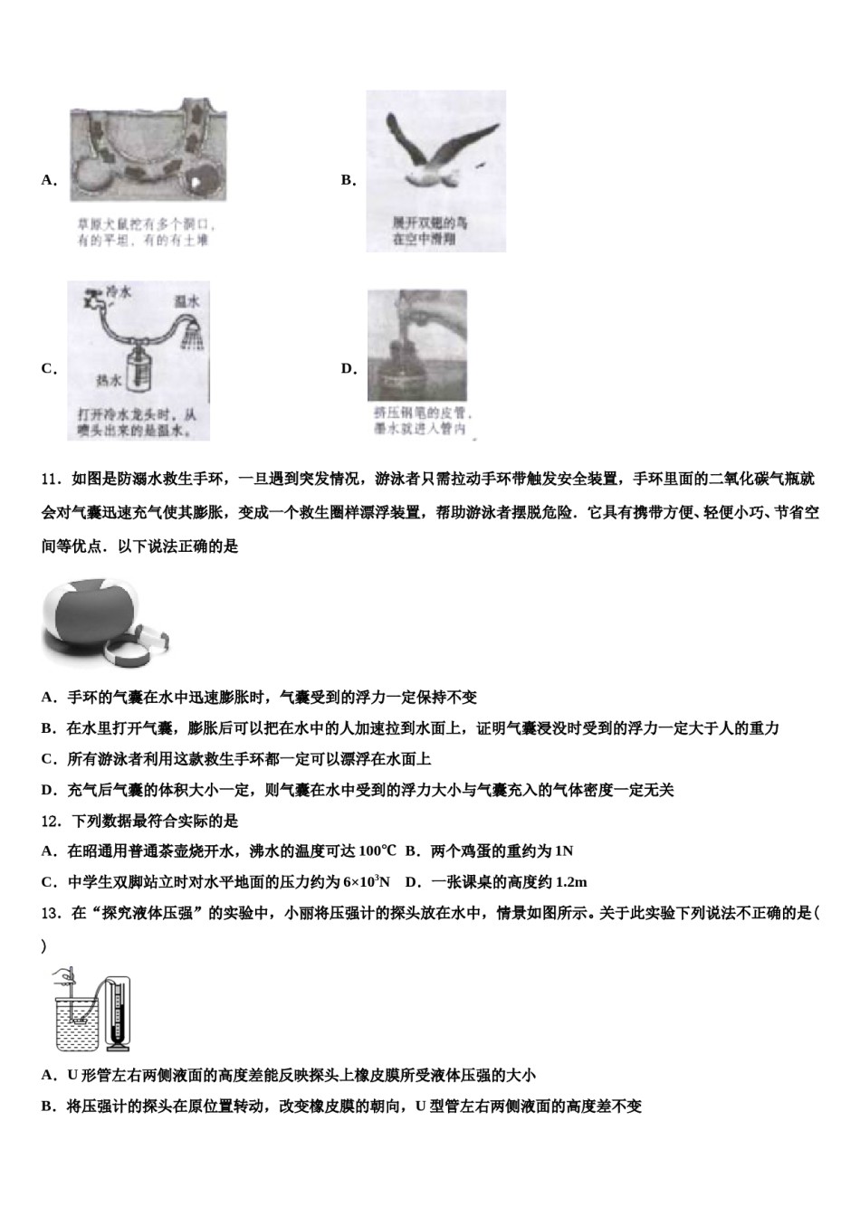 2024届江西省九江市第十一中学物理八下期末学业质量监测模拟试题含解析.doc_第3页