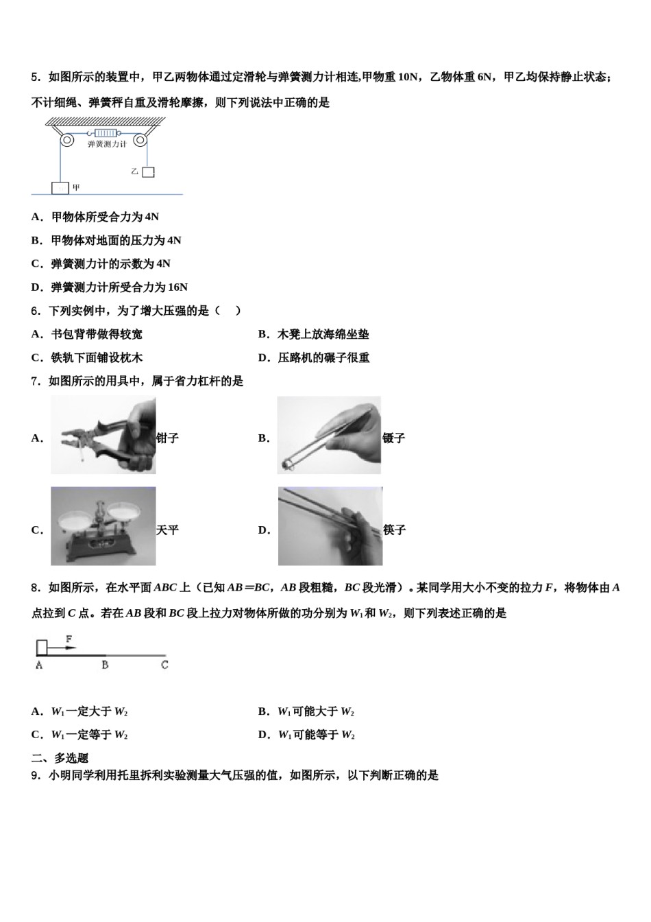 2024届江西省南昌市第十九中学八下物理期末综合测试试题含解析.doc_第2页