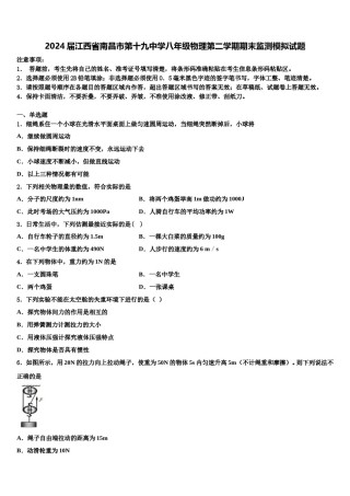 2024届江西省南昌市第十九中学八年级物理第二学期期末监测模拟试题含解析.doc
