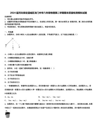 2024届河北保定满城区龙门中学八年级物理第二学期期末质量检测模拟试题含解析.doc