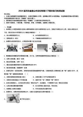 2024届河北省唐山市名校物理八下期末复习检测试题含解析.doc