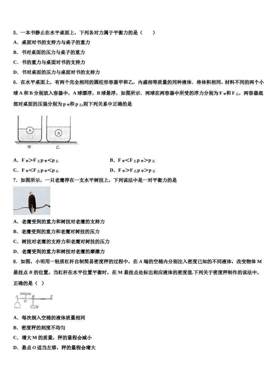 2024届河北省廊坊广阳区七校联考八下物理期末复习检测试题含解析.doc_第2页