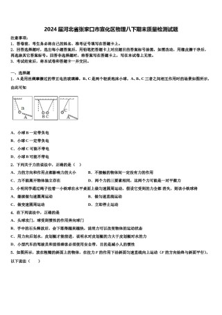 2024届河北省张家口市宣化区物理八下期末质量检测试题含解析.doc