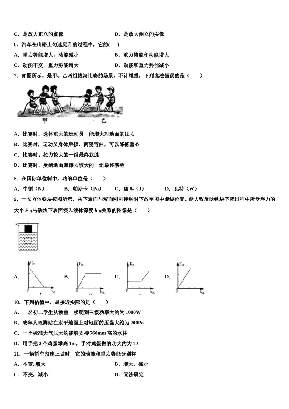 2024届河北省涿州市实验中学物理八下期末达标检测试题含解析.doc_第2页