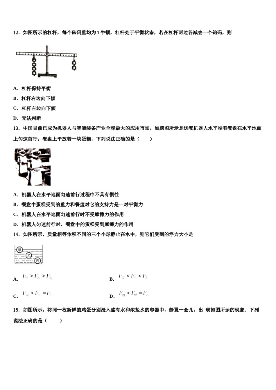 2024届河北省涿州市实验中学物理八下期末达标检测试题含解析.doc_第3页