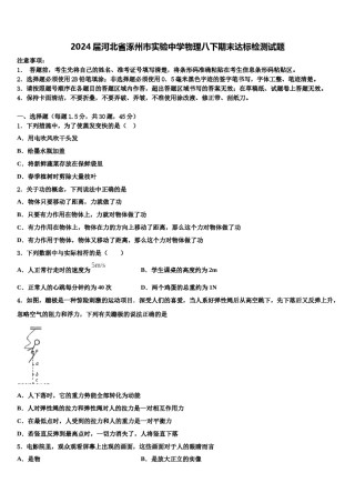 2024届河北省涿州市实验中学物理八下期末达标检测试题含解析.doc